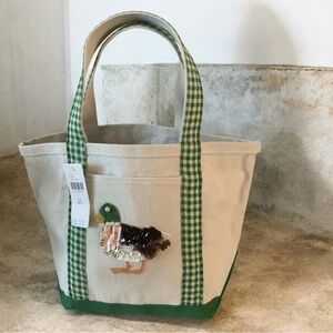 NWT ANTHROPOLOGIE CANVAS SEQUIN PEARL DUCK TOTE BAG